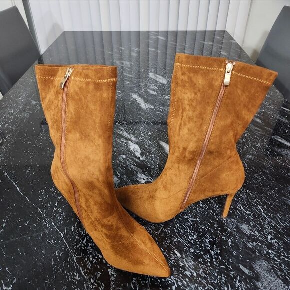 BRAND NEW SHOE LAND FAUX SUEDE ZIP SIDE SOCK BOOTS G1 - Picture 14 of 16